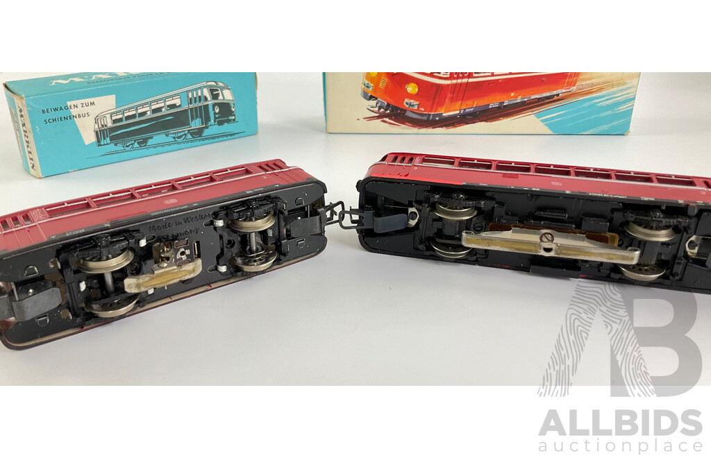 Vintage Marklin Three Rail HO Scale Rail Bus and Trailer 4018 and 3016, with Original Boxes, Made in West Germany