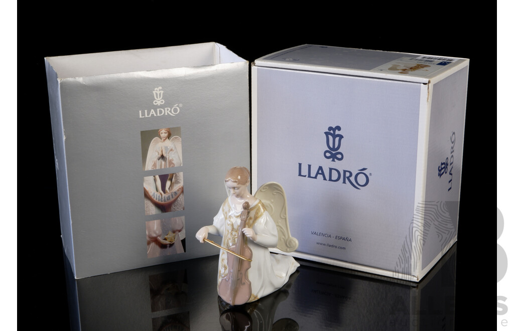 Lladro Porcelain Angel with Cello Figure in Original Box