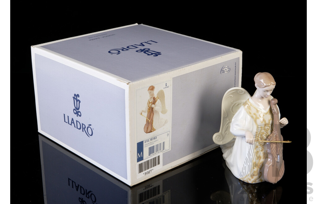 Lladro Porcelain Angel with Cello Figure in Original Box