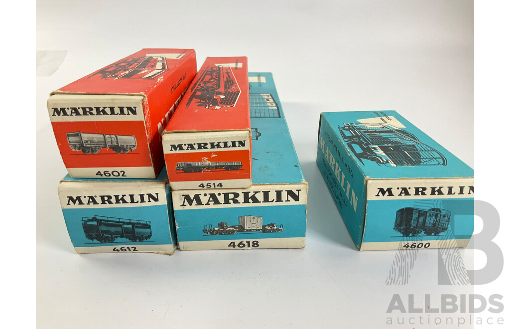 Vintage Marklin HO Scale Freight Rollingstock, 4612, 4618, 4602, 4514 with Original Boxes, Made in West Germany