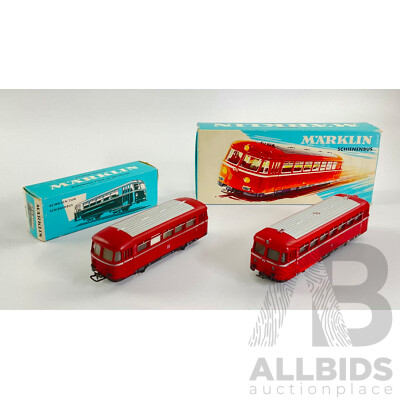 Vintage Marklin Three Rail HO Scale Rail Bus and Trailer 4018 and 3016, with Original Boxes, Made in West Germany