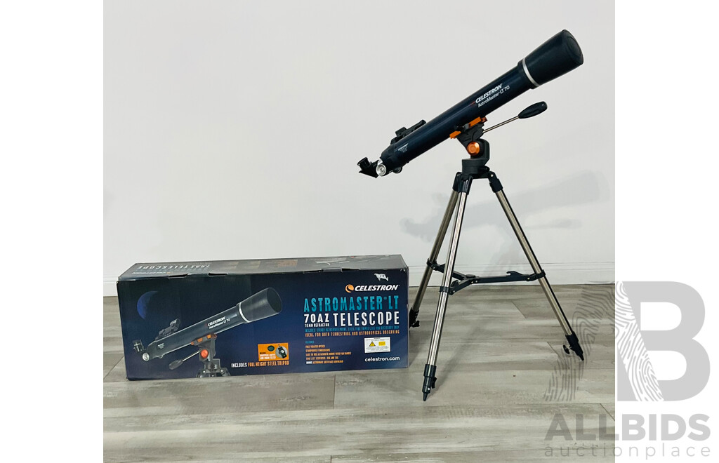 Celestron Astromaster LT 70AZ 70mm Refractor Telescope with Steel Tripod and Accessory Tray - Opened - in Original Box