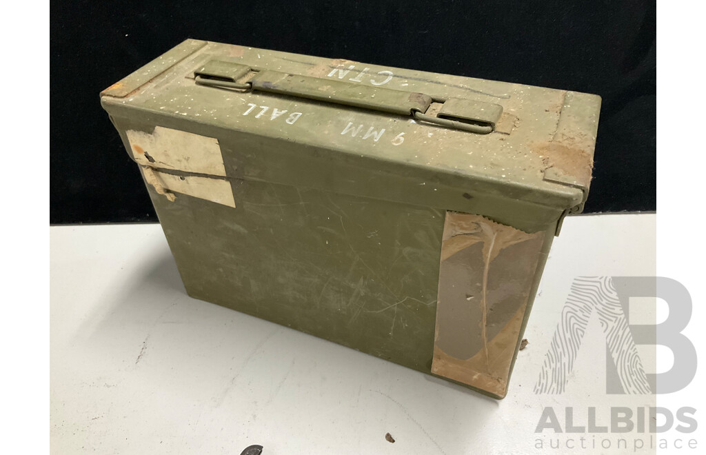 Vintage Steel 9mm Ammunation Case with Assortment of Lead Tire Balance Weights
