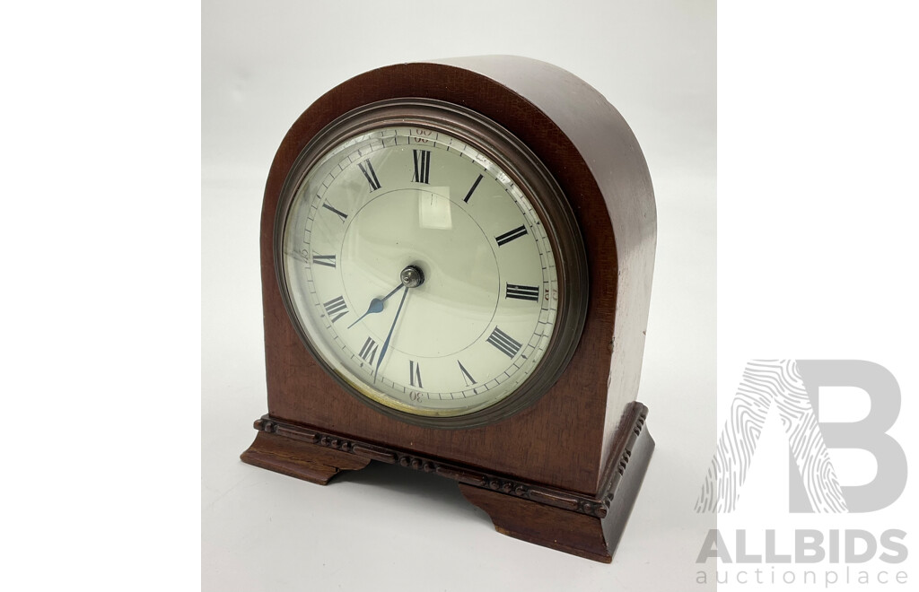 Vintage Timber Art Deco Desk Clock with Beveled Glass and French Movement