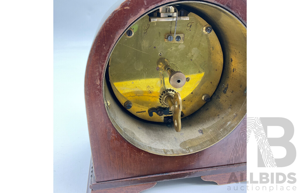 Vintage Timber Art Deco Desk Clock with Beveled Glass and French Movement