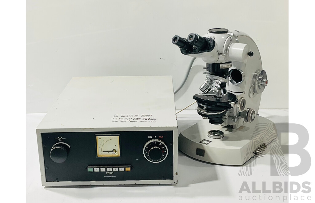 Zeiss Photo Microscope Fitted with Keller 8/20 Eyepieces Including 2 Boxes of Prepared Slides