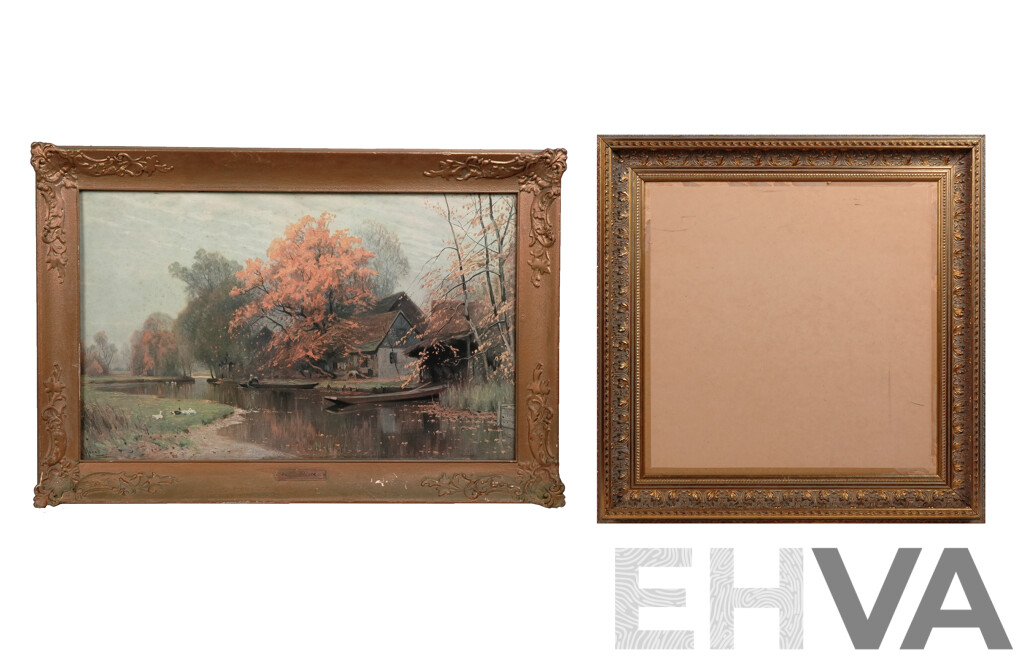 Monas, (Date Unknown), Autumn Peace, Colour Print of Original, in Heavy Vintage Ornate Gilt Frame, Alongside Empty Ornate Gilt Frame (2)