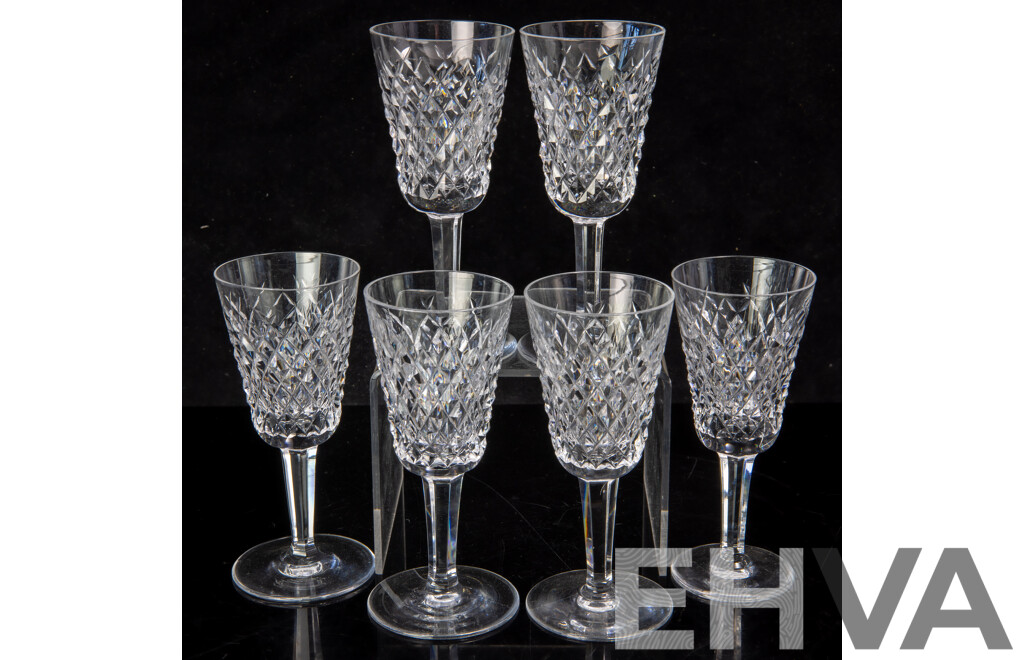 Set Six Vintage Waterford Crystal Sherry or Port Glasses in Alana Pattern