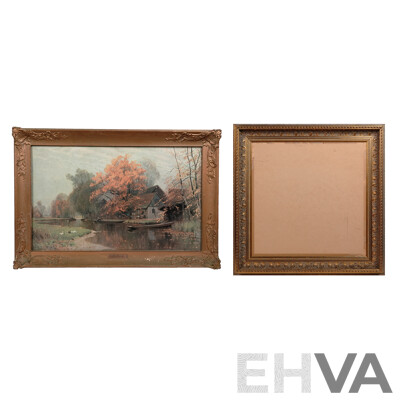 Monas, (Date Unknown), Autumn Peace, Colour Print of Original, in Heavy Vintage Ornate Gilt Frame, Alongside Empty Ornate Gilt Frame (2)