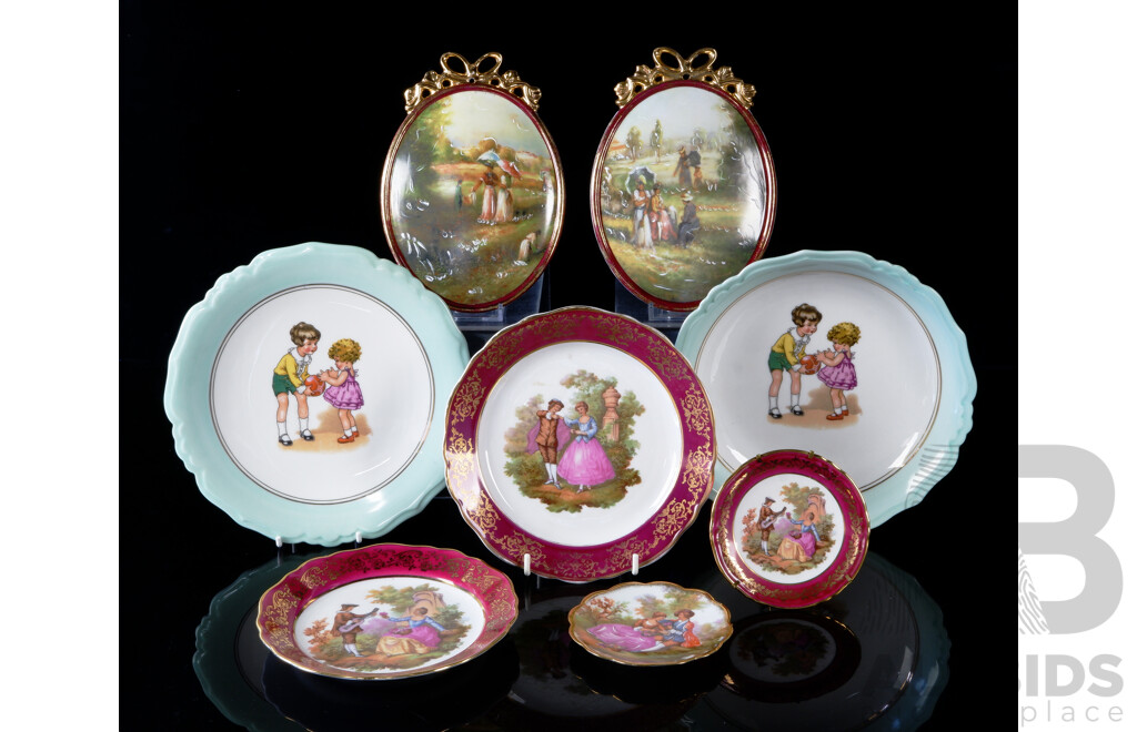 Good Collection Eight Vintage French Limoges Porcelain Pieces Including Pair Wall Plaques and More