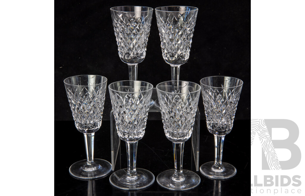 Set Six Vintage Waterford Crystal Sherry or Port Glasses in Alana Pattern