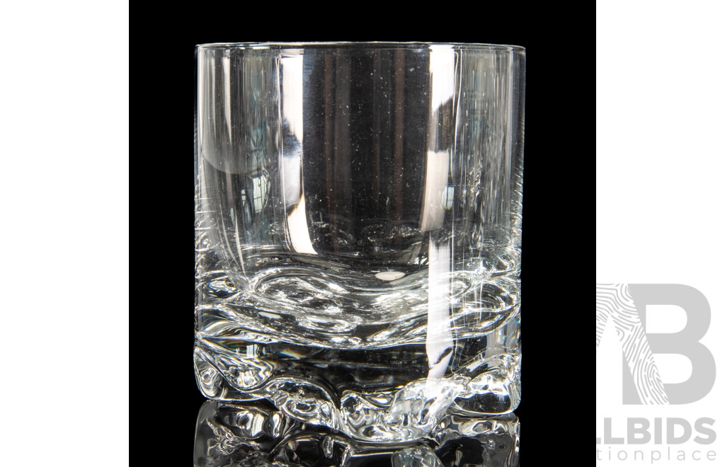 Mid Century Finnish Iittala Corked Niva Carafe with Set Four Double Old Fashioned and Eight Single Old Fashioned Glasses by Tapio Wirkkala in Gaissa Pattern