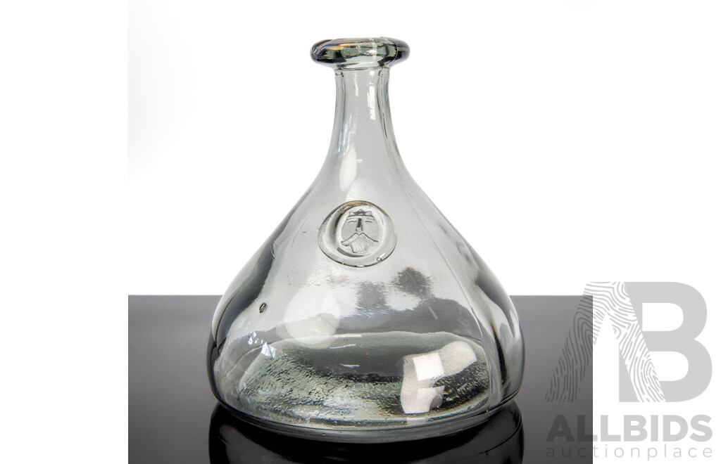 Large Mid Century Holmegaard Glass Bottle Carafe with Viking Face Medallion by Ole Winther