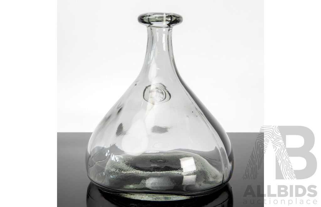Large Mid Century Holmegaard Glass Bottle Carafe with Viking Face Medallion by Ole Winther