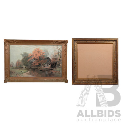 Monas, (Date Unknown), Autumn Peace, Colour Print of Original, in Heavy Vintage Ornate Gilt Frame, Alongside Empty Ornate Gilt Frame (2)