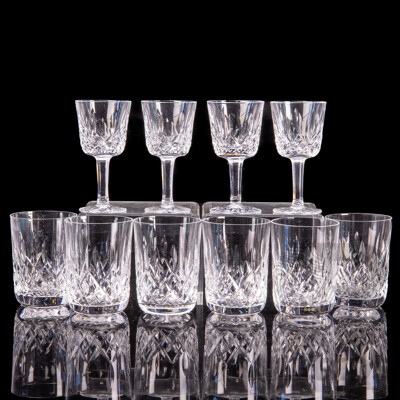 Vintage Set Six Waterford Crystal Old Fashioned Tumblers & Set Six Port Glasses, All in Lismore Pattern