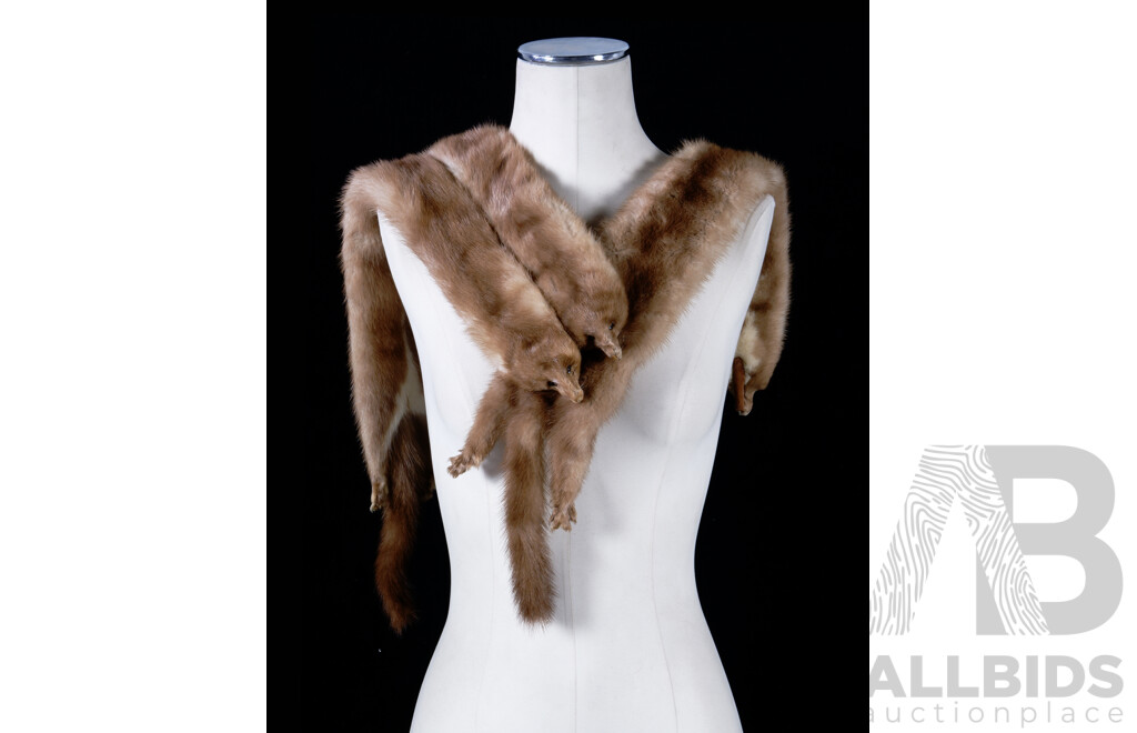 Vintage Mink Fur Stoll Made From Three Minks