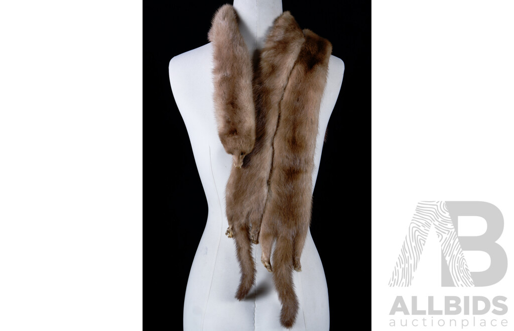 Vintage Mink Fur Stoll Made From Three Minks