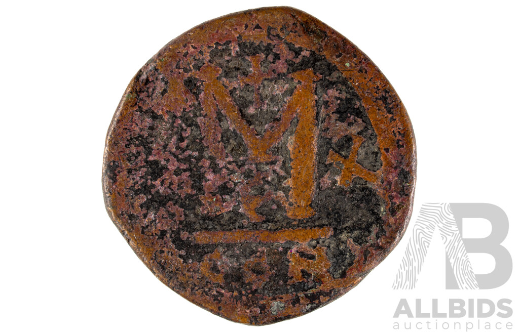 Byzantine Follis Bronze Coin 565-578 AD Constantinople
