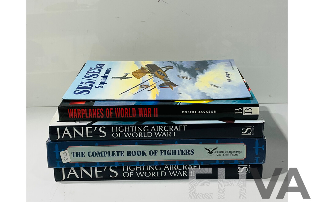 Collection Five Books Relating to Military Aircraft Including Two James Volumes and More, Four Hardcovers with Dust Jackets