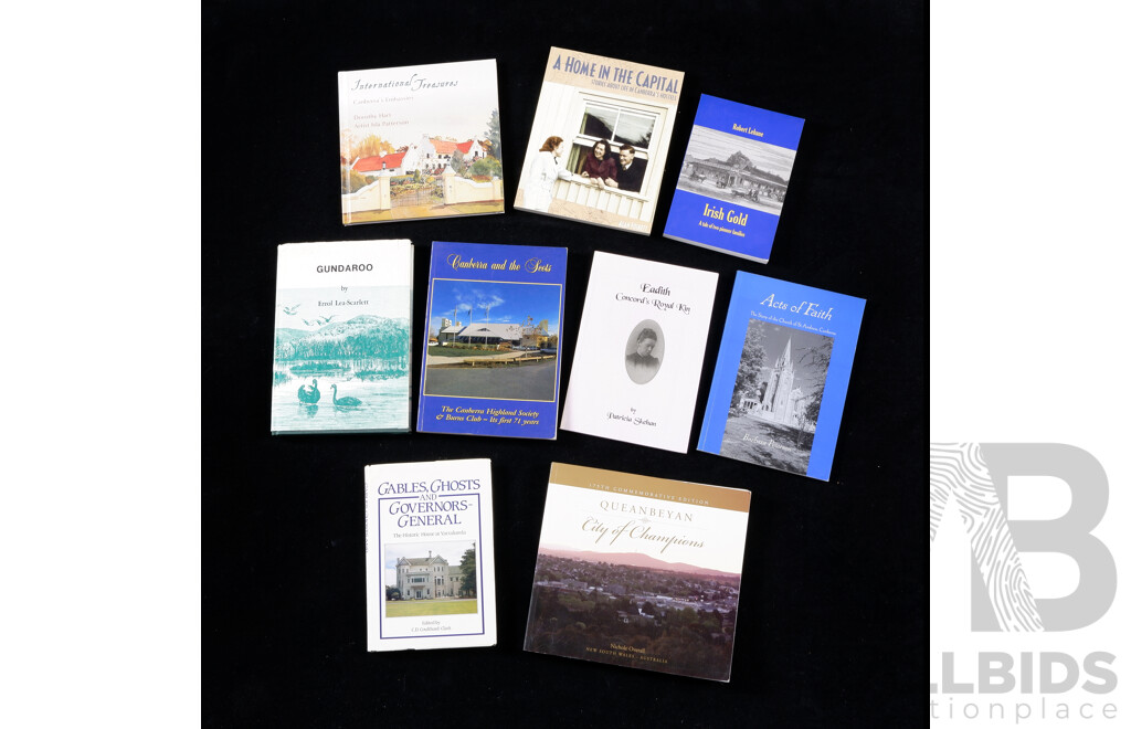 Collection Nine Books Mostly Relating to Local Canberra and District History Including Signed by Author of Queanbeyan City of Champions and More