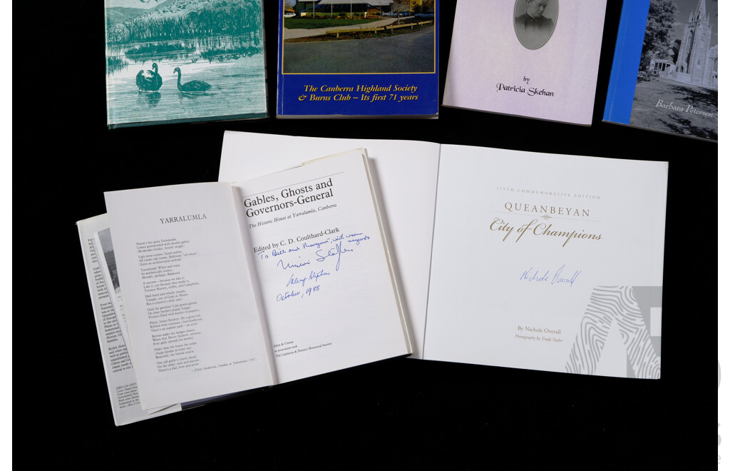 Collection Nine Books Mostly Relating to Local Canberra and District History Including Signed by Author of Queanbeyan City of Champions and More