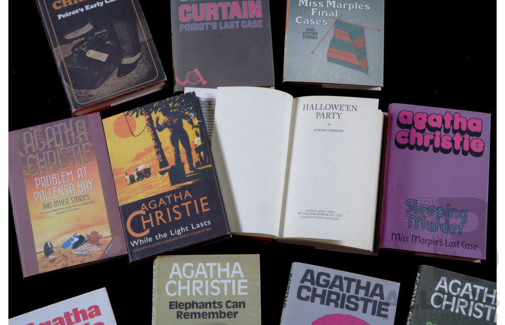 Set 11 Agatha Christie Hardcover Novels and Short Stories in Order of Publication Date by The Agatha Christie Collection, Harper Collins, 2012, with Facsimiles of the Original Dust Jackets