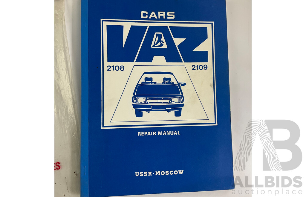 Assortment of European Automotive Workshop Manuals Including VW Passat, BMC 1100, FSO 125P, VAZ, Lada