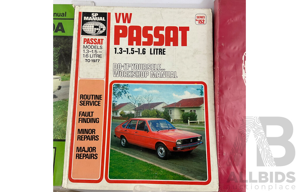 Assortment of European Automotive Workshop Manuals Including VW Passat, BMC 1100, FSO 125P, VAZ, Lada