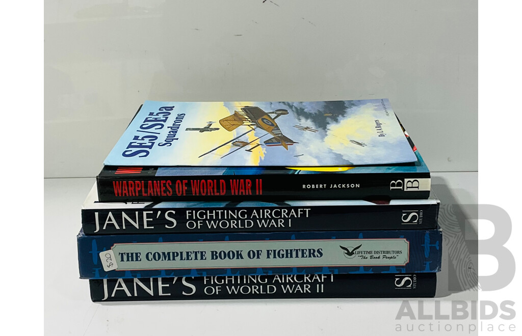 Collection Five Books Relating to Military Aircraft Including Two James Volumes and More, Four Hardcovers with Dust Jackets