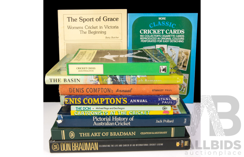 Collection Books Relating to Cricket Including First Edition the Basin, Signed by Both Authors, and Much More