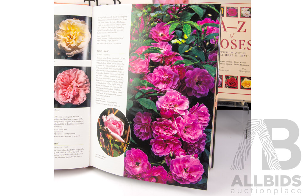 Collection Four Books Relating to Roses Including Stirling Macoboys Roses and Ore, All Hardcovers, Three with Dust Jackets