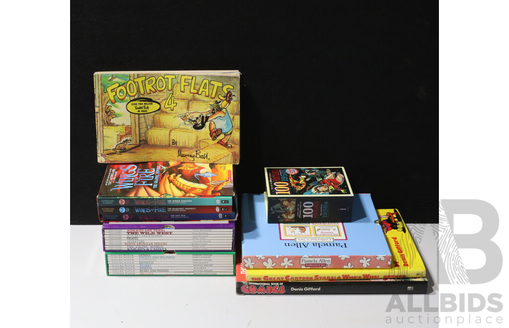 Collection Mostly Childrens Books Including Six Book Pamela Allen Set, Footrot Flats, Books About Comics and Cartoons and More