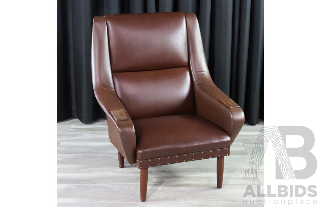 Danish Leather Lounge Chair with Timber Highlights