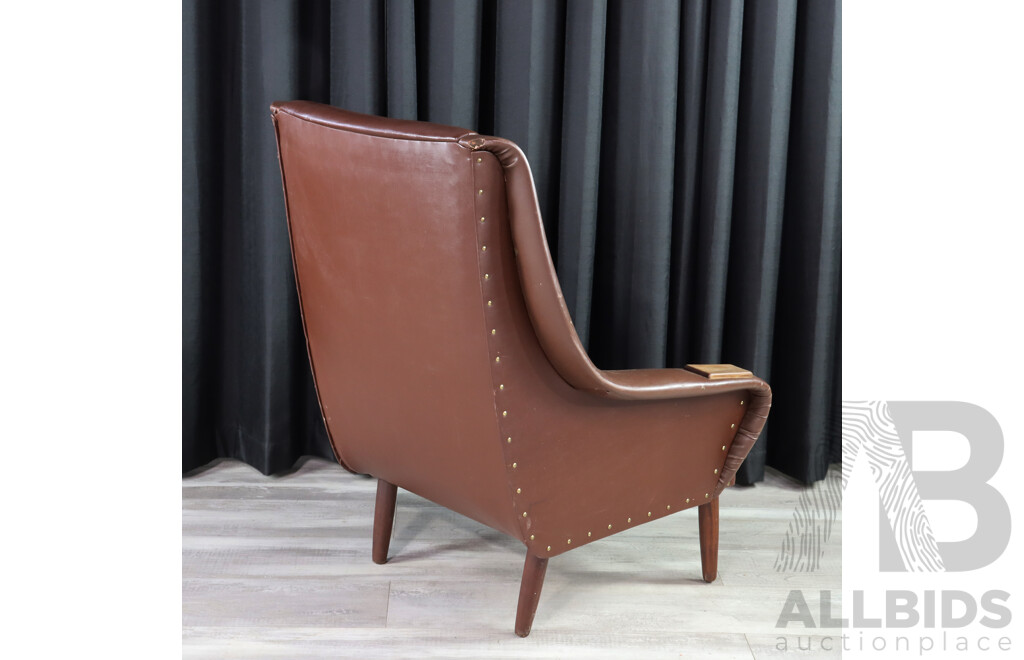 Danish Leather Lounge Chair with Timber Highlights