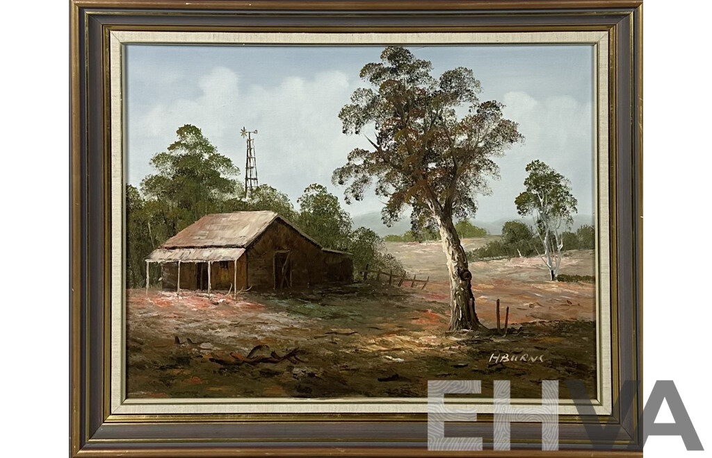 H. Burns, (20th Century, Australian), Cottage in the Bush, Oil on Canvas Board, 57 x 63cm (frame)