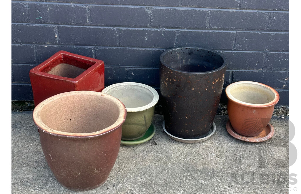 Collection of Five Various Glazed Garden Pots