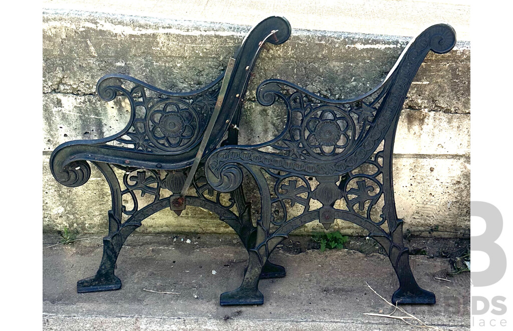 Pair of Black Cast Iron Bench Sides