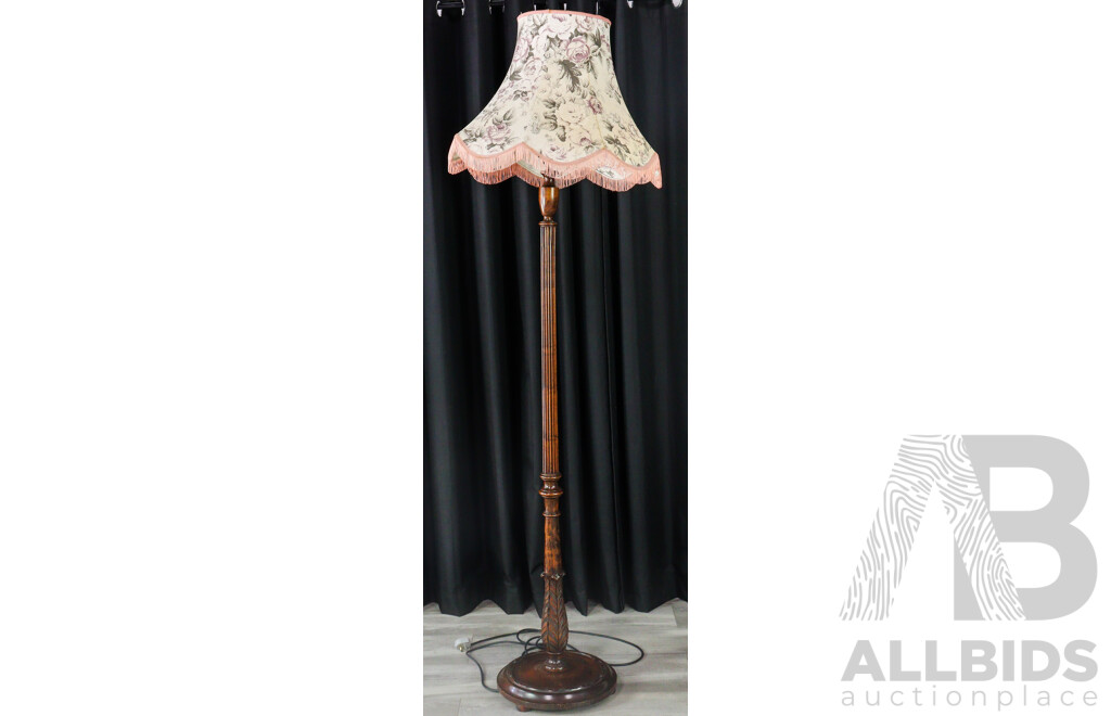 Vintage Oak Fluted Floor Lamp