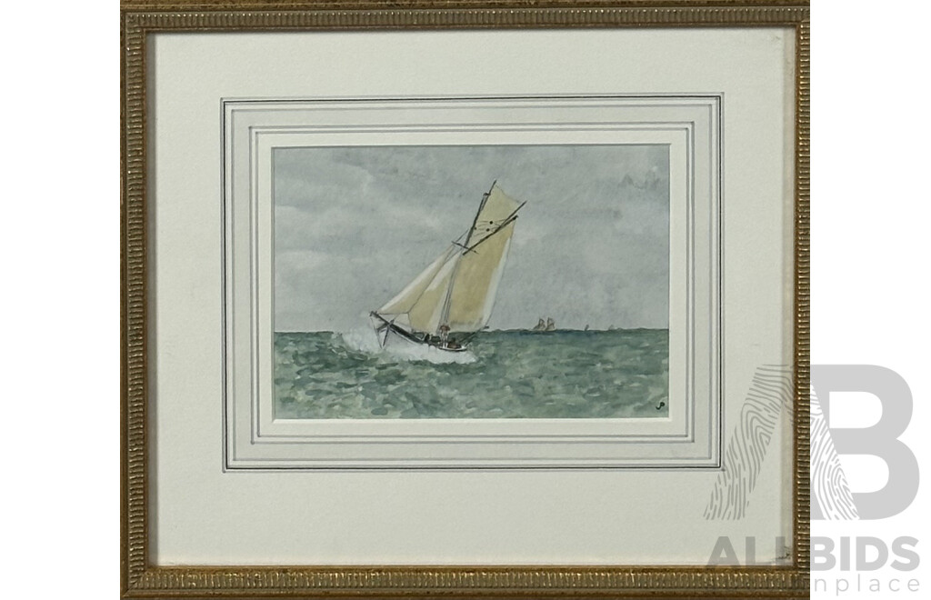 John Pearson, (20th Century, Australian), Trio of Sailing Inspired Images - Ketch, at Moorings and a Soldier's Wind, Watercolours, 29 x 33.5 cm (frames) (3)