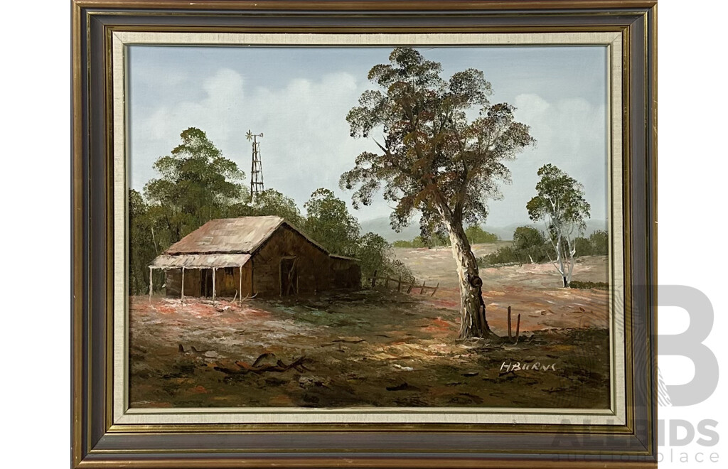 H. Burns, (20th Century, Australian), Cottage in the Bush, Oil on Canvas Board, 57 x 63cm (frame)