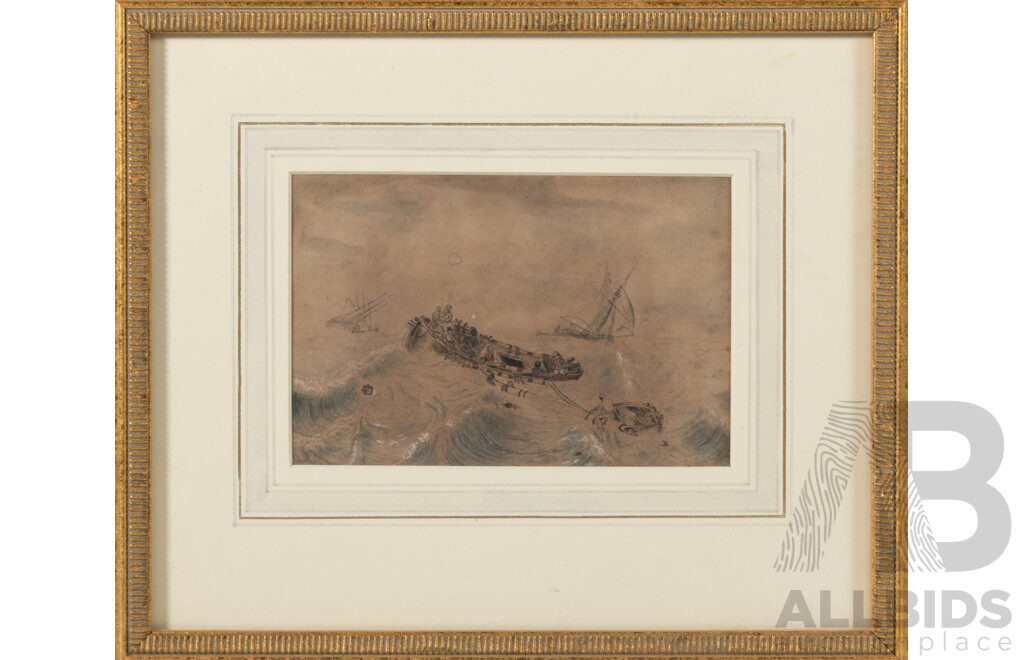 George Stanfield Walters, (19th/Early 20th C., British,1838-1924), Sailboat Rough Seas, Antique Watercolour, 23 x 28.5 cm (frame) & Trio of Artist Unknowns Antique Watercolours, (4)