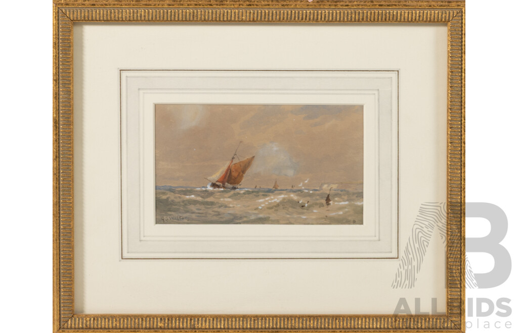George Stanfield Walters, (19th/Early 20th C., British,1838-1924), Sailboat Rough Seas, Antique Watercolour, 23 x 28.5 cm (frame) & Trio of Artist Unknowns Antique Watercolours, (4)