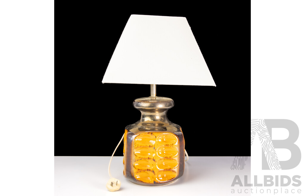 Mid Century Ceramic Lamp Base with Raku Style Iridescent Glaze with Later Shade