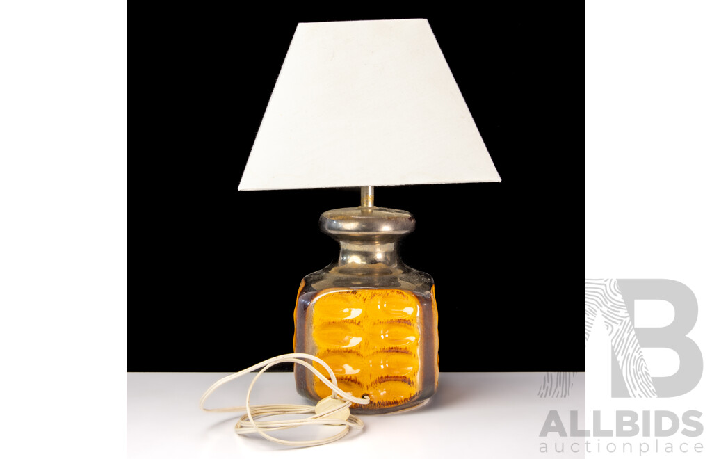 Mid Century Ceramic Lamp Base with Raku Style Iridescent Glaze with Later Shade