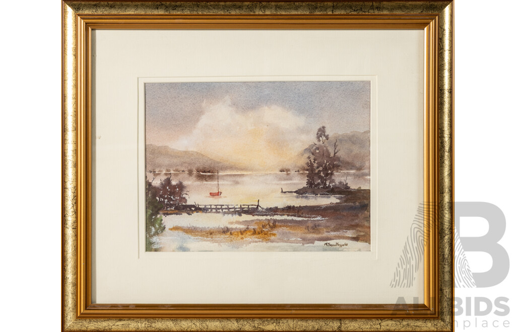 Myrna Southgate, (20th Century, Australian, 1931-), Little Red Boat, Wonderful Original Watercolour, 38 x 44 cm (frame)