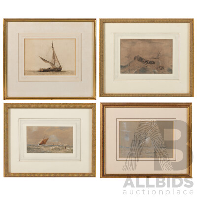 George Stanfield Walters, (19th/Early 20th C., British,1838-1924), Sailboat Rough Seas, Antique Watercolour, 23 x 28.5 cm (frame) & Trio of Artist Unknowns Antique Watercolours, (4)