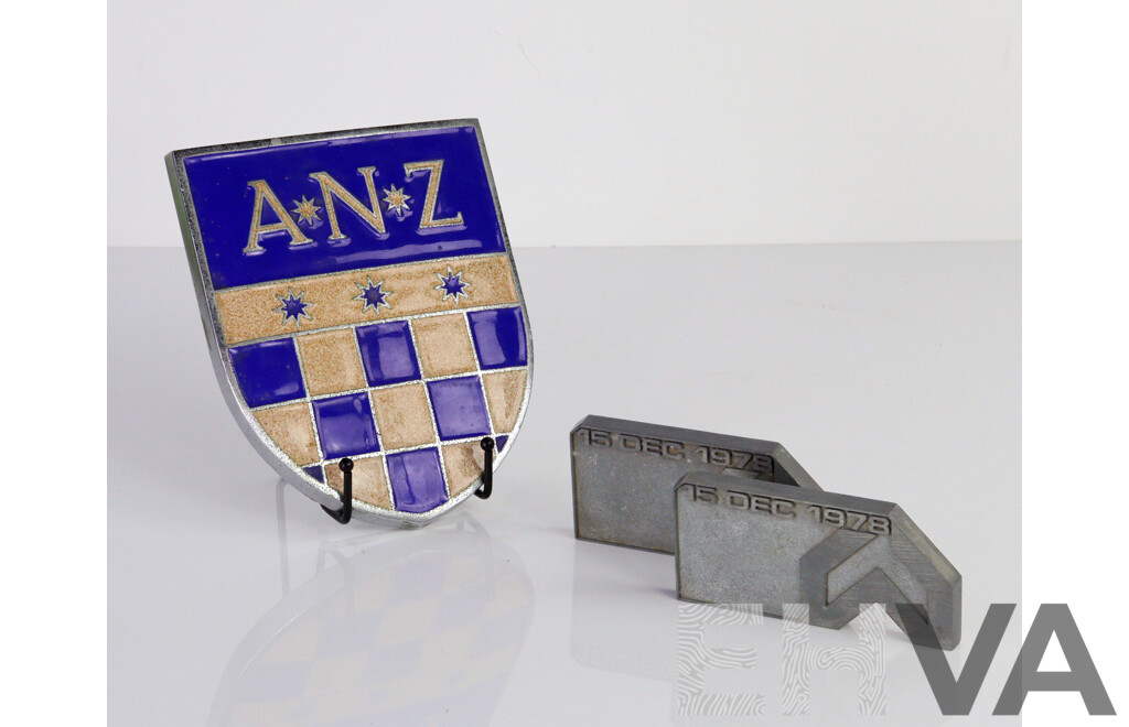 Pair of Cast Woodlawn Mining Printing Plates and Enamel ANZ Plaque