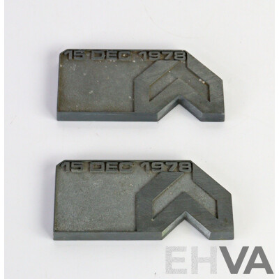 Pair of Cast Woodlawn Mining Printing Plates and Enamel ANZ Plaque