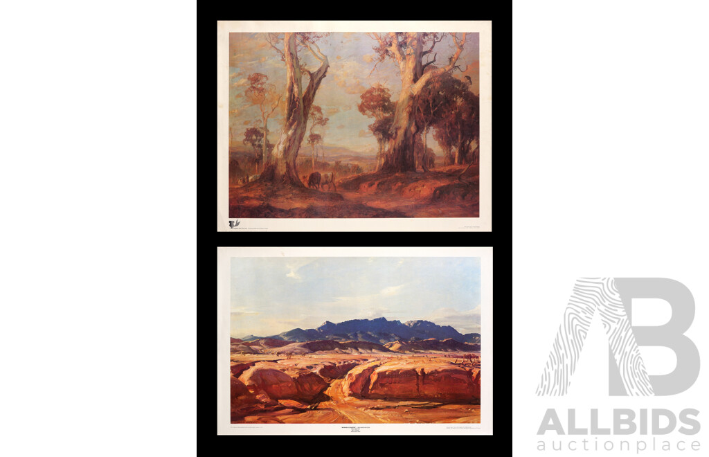 Hans Heysen (Early-Mid 20th Century, 1877-1968), Red Gold & Wanaka Country, Wonderful Pair of Vintage Colour Prints of Original Oils on Canvas, 56 x 76 cm (Red Gold Image) (2)